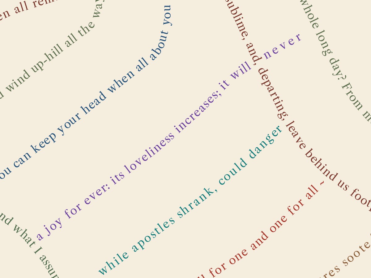 Close-up of the verse showing legible lines in each poet's colour